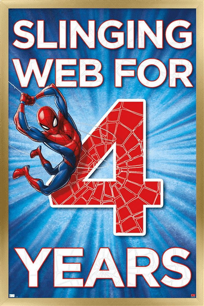 Marvel Spider-Man - Happy 4th Birthday Wall Poster, 14.725" x 22.375", Framed