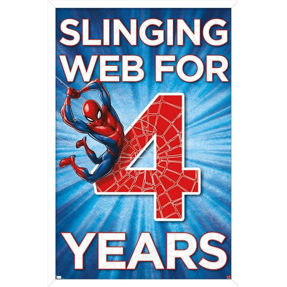 Marvel Spider-Man - Happy 4th Birthday Wall Poster, 22.375" x 34", Framed