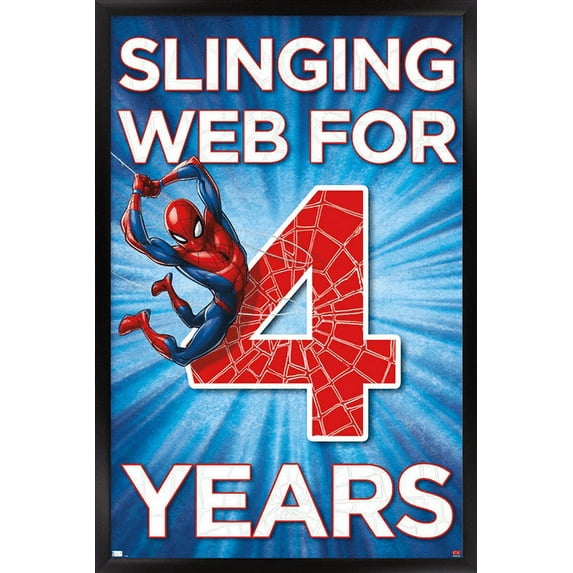 Marvel Spider-Man - Happy 4th Birthday Wall Poster, 22.375" x 34", Framed