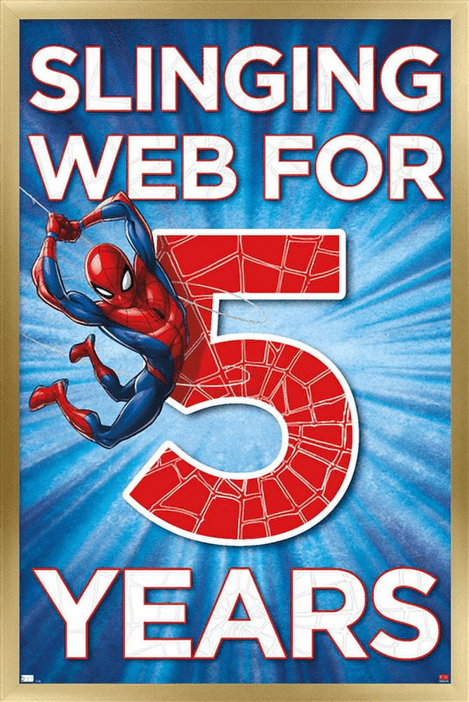 Marvel Spider-Man - Happy 5th Birthday Wall Poster, 14.725" x 22.375", Framed