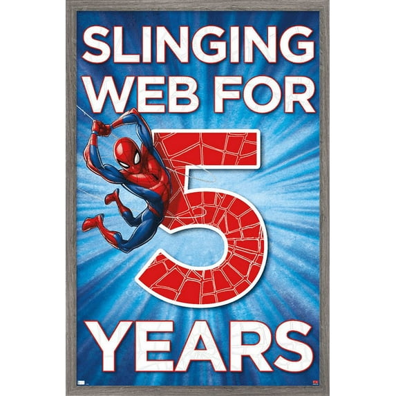 Marvel Spider-Man - Happy 5th Birthday Wall Poster, 22.375" x 34", Framed