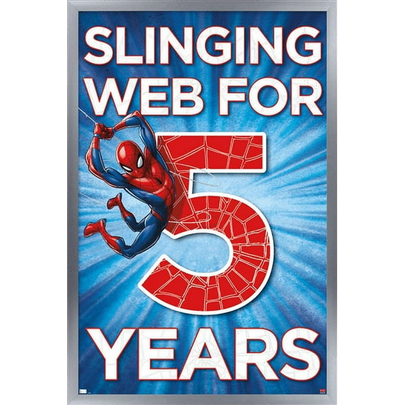 Marvel Spider-Man - Happy 5th Birthday Wall Poster, 22.375" x 34", Framed