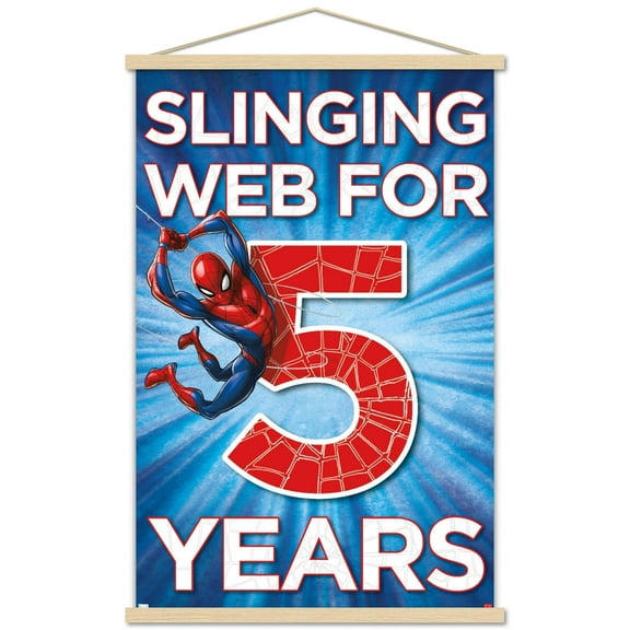 Marvel Spider-Man - Happy 5th Birthday Wall Poster with Wooden Magnetic Frame, 22.375" x 34"