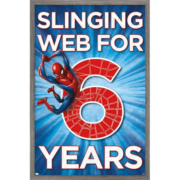 Marvel Spider-Man - Happy 6th Birthday Wall Poster, 22.375" x 34", Framed