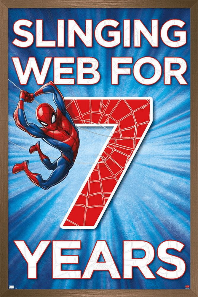 Marvel Spider-Man - Happy 7th Birthday Wall Poster, 14.725" x 22.375", Framed