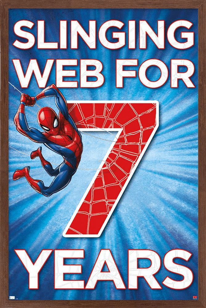 Marvel Spider-Man - Happy 7th Birthday Wall Poster, 14.725" x 22.375", Framed