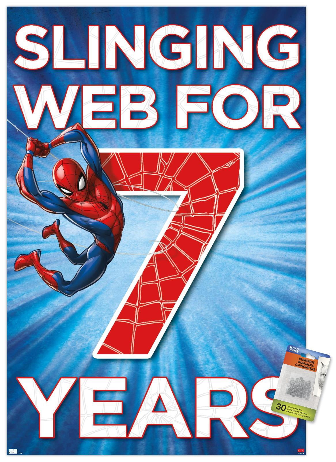 Marvel Spider-Man - Happy 7th Birthday Wall Poster with Pushpins, 22.375" x 34"