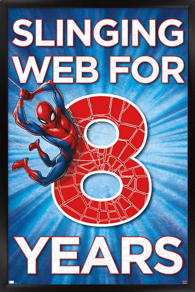 Marvel Spider-Man - Happy 8th Birthday Wall Poster, 14.725" x 22.375", Framed