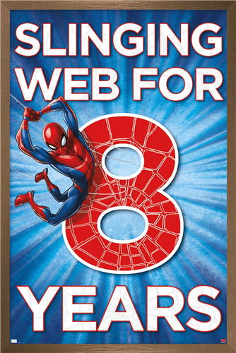 Marvel Spider-Man - Happy 8th Birthday Wall Poster, 14.725" x 22.375", Framed