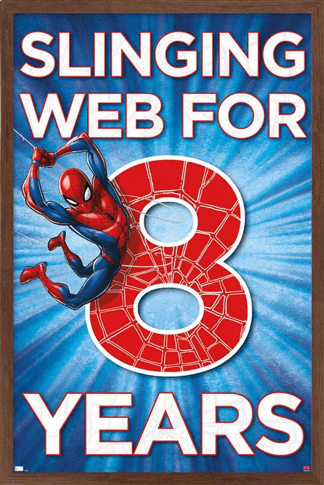 Marvel Spider-Man - Happy 8th Birthday Wall Poster, 22.375" x 34", Framed