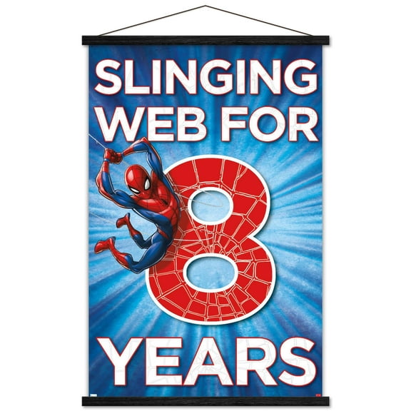 Marvel Spider-Man - Happy 8th Birthday Wall Poster with Magnetic Frame, 22.375" x 34"