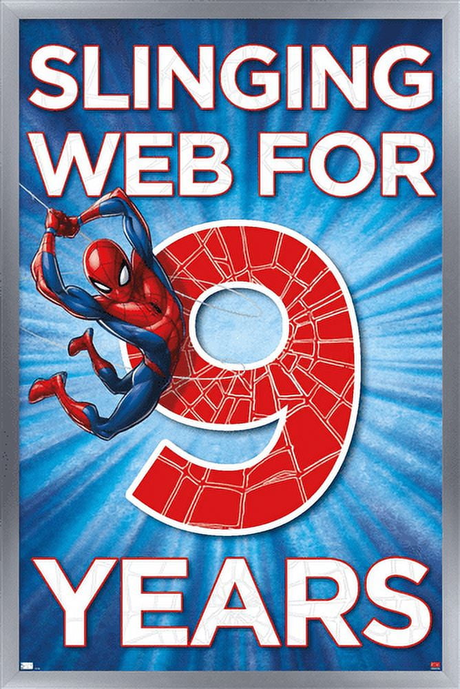 Marvel Spider-Man - Happy 9th Birthday Wall Poster, 14.725" x 22.375", Framed