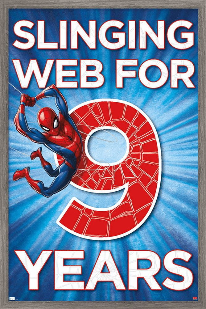 Marvel Spider-Man - Happy 9th Birthday Wall Poster, 14.725" x 22.375", Framed