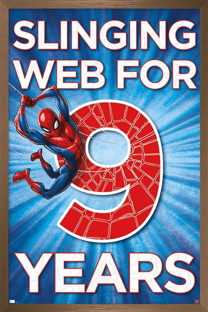 Marvel Spider-Man - Happy 9th Birthday Wall Poster, 22.375" x 34", Framed