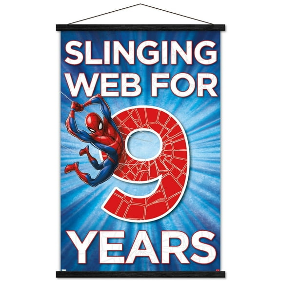 Marvel Spider-Man - Happy 9th Birthday Wall Poster with Magnetic Frame, 22.375" x 34"