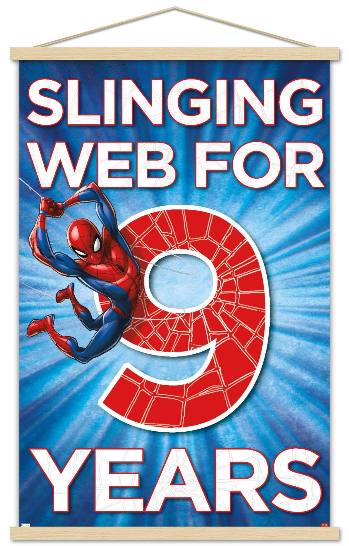 Marvel Spider-Man - Happy 9th Birthday Wall Poster with Wooden Magnetic Frame, 22.375" x 34"