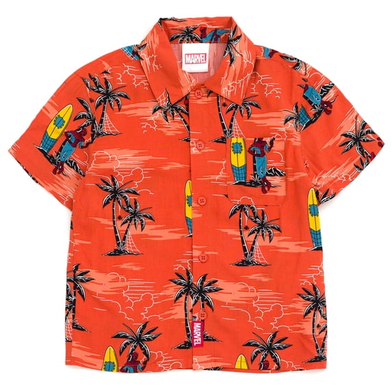 Marvel Spider-Man Toddler Boys' Button Front Hawaiian Shirt Apricot