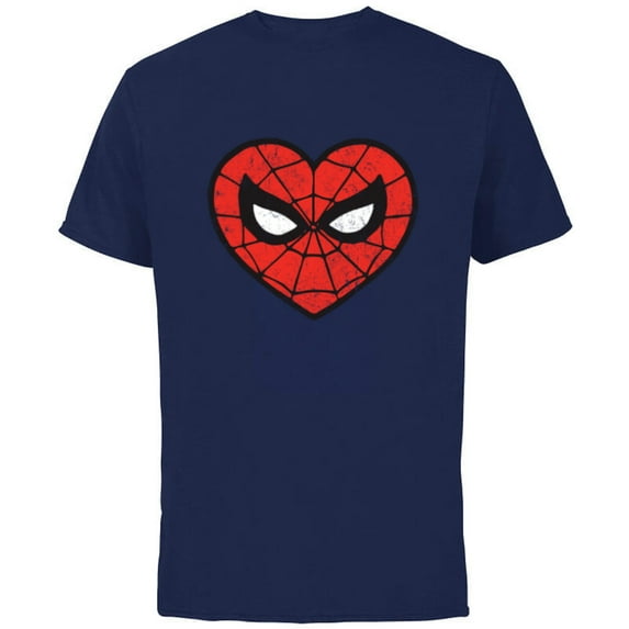 Marvel Spider-Man Heart - Short Sleeve Cotton T-Shirt for Adults - Customized-Navy