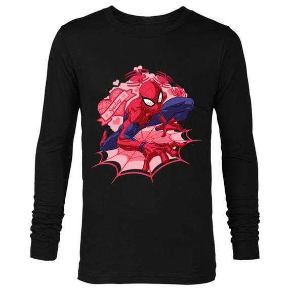 Marvel Spider-Man Hearts Valentine's Day - Long Sleeve T-Shirt for Men - Customized-Black