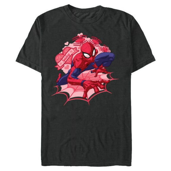Marvel Spider-Man Hearts Valentine's Day - Short Sleeve Blended T-Shirt for Adults - Customized-Dark Heather