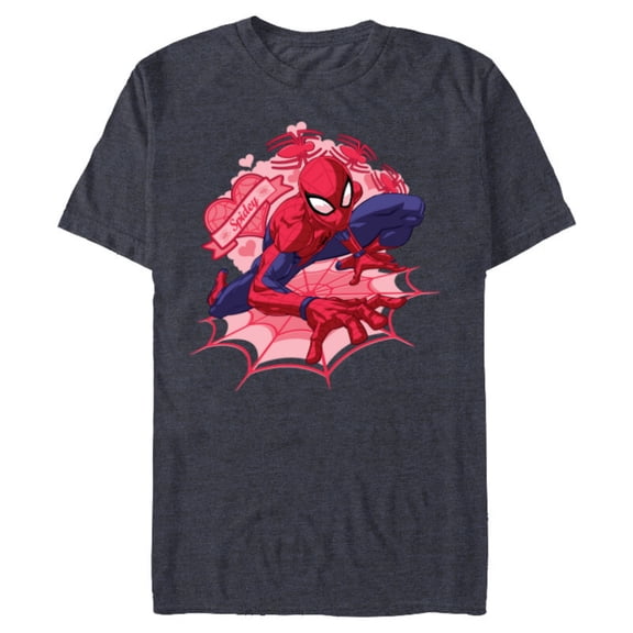 Marvel Spider-Man Hearts Valentine's Day - Short Sleeve Blended T-Shirt for Adults - Customized-Navy Heather