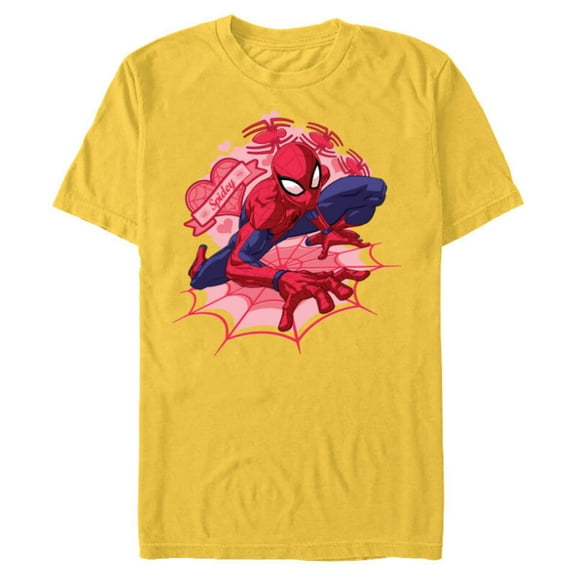 Marvel Spider-Man Hearts Valentine's Day - Short Sleeve Blended T-Shirt for Adults - Customized-Yellow