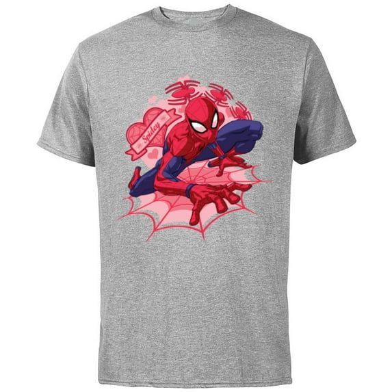 Marvel Spider-Man Hearts Valentine's Day - Short Sleeve Cotton T-Shirt for Adults - Customized-Athletic Heather