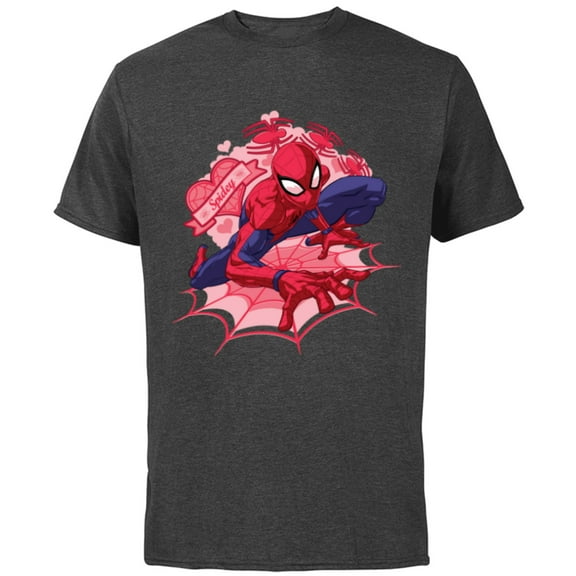 Marvel Spider-Man Hearts Valentine's Day - Short Sleeve Cotton T-Shirt for Adults - Customized-Charcoal