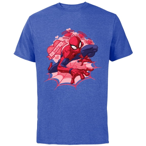 Marvel Spider-Man Hearts Valentine's Day - Short Sleeve Cotton T-Shirt for Adults - Customized-Royal Heather
