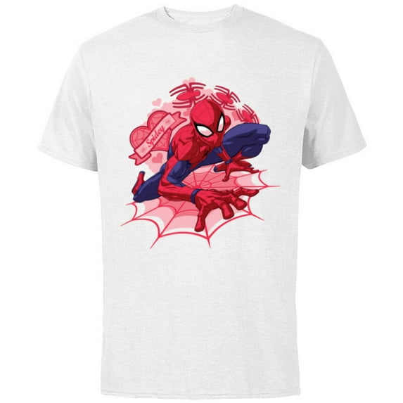Marvel Spider-Man Hearts Valentine's Day - Short Sleeve Cotton T-Shirt for Adults - Customized-White