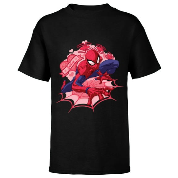 Marvel Spider-Man Hearts Valentine's Day - Short Sleeve T-Shirt for Kids - Customized-Black