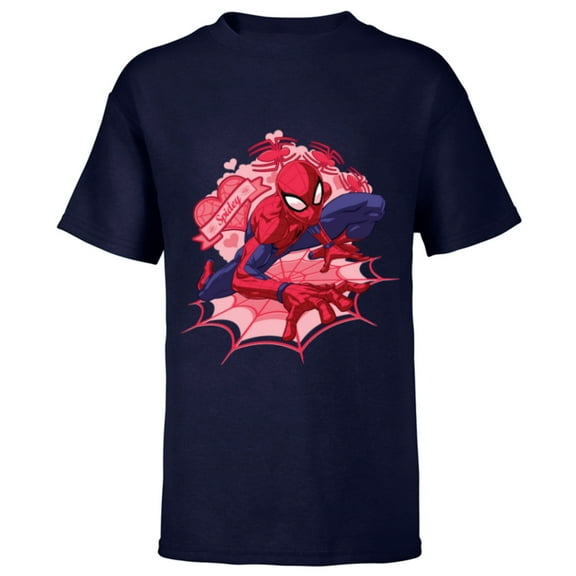 Marvel Spider-Man Hearts Valentine's Day - Short Sleeve T-Shirt for Kids - Customized-Navy