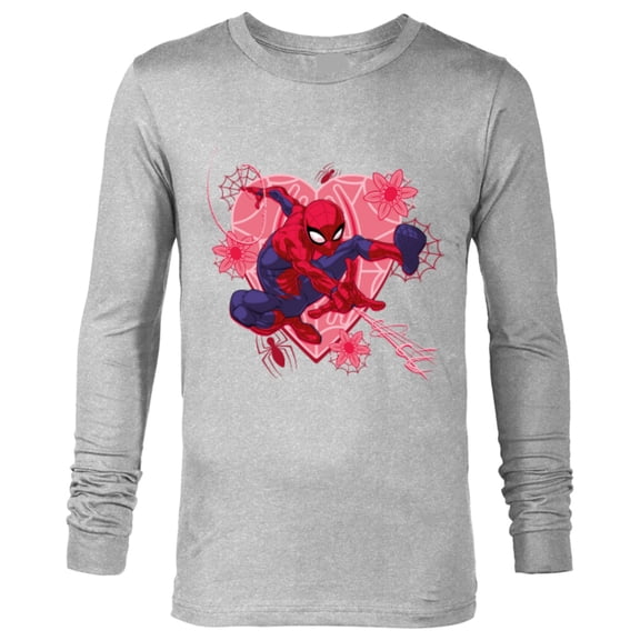 Marvel Spider-Man Hearts and Flowers Valentine's Day - Long Sleeve T-Shirt for Men - Customized-Athletic Heather