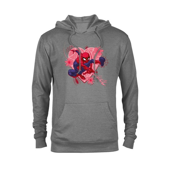 Marvel Spider-Man Hearts and Flowers Valentine's Day - Pullover Hoodie for Adults - Customized-Athletic Heather