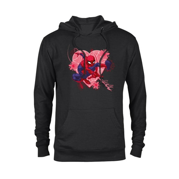Marvel Spider-Man Hearts and Flowers Valentine's Day - Pullover Hoodie for Adults - Customized-Black