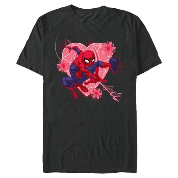 Marvel Spider-Man Hearts and Flowers Valentine's Day - Short Sleeve Blended T-Shirt for Adults - Customized-Dark Heather