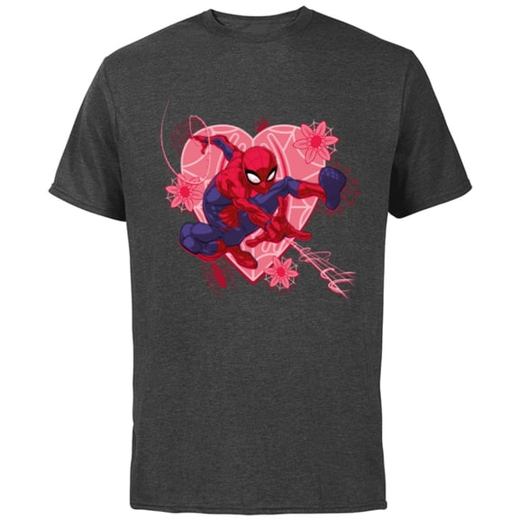 Marvel Spider-Man Hearts and Flowers Valentine's Day - Short Sleeve Cotton T-Shirt for Adults - Customized-Charcoal