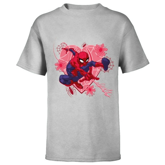 Marvel Spider-Man Hearts and Flowers Valentine's Day - Short Sleeve T-Shirt for Kids - Customized-Athletic Heather