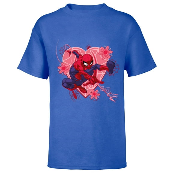 Marvel Spider-Man Hearts and Flowers Valentine's Day - Short Sleeve T-Shirt for Kids - Customized-Royal
