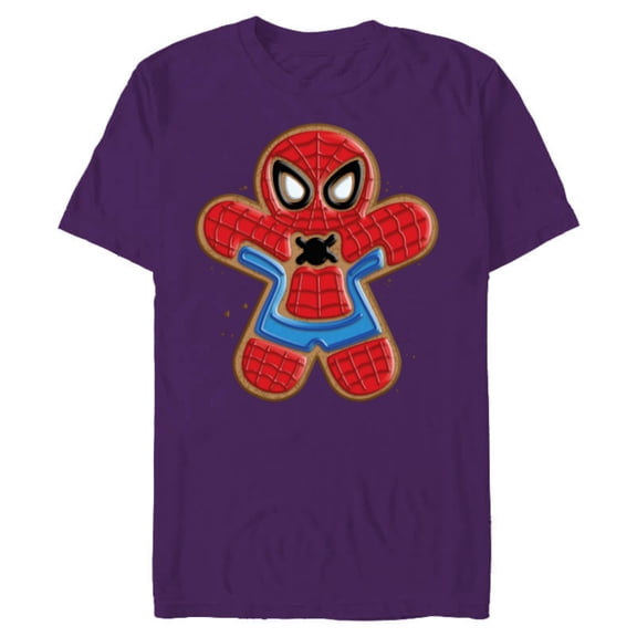Marvel Spider-Man Holiday Christmas Gingerbread Man Cookie - Short Sleeve Blended T-Shirt for Adults - Customized-Purple