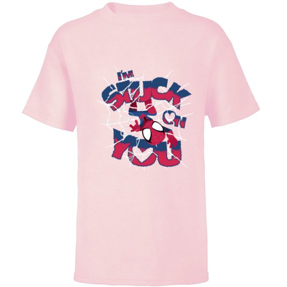 Marvel Spider-Man I'm Stuck on You Valentine's Day - Short Sleeve T-Shirt for Kids - Customized-Soft Pink