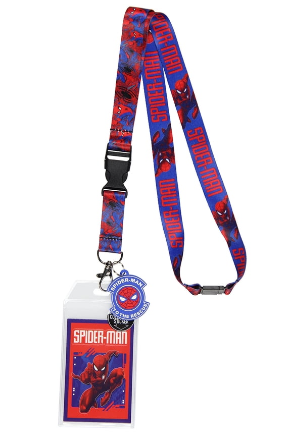 Marvel Spider-Man ID Badge Holder Lanyard w/ Rubber Pendant and Collectible Sticker