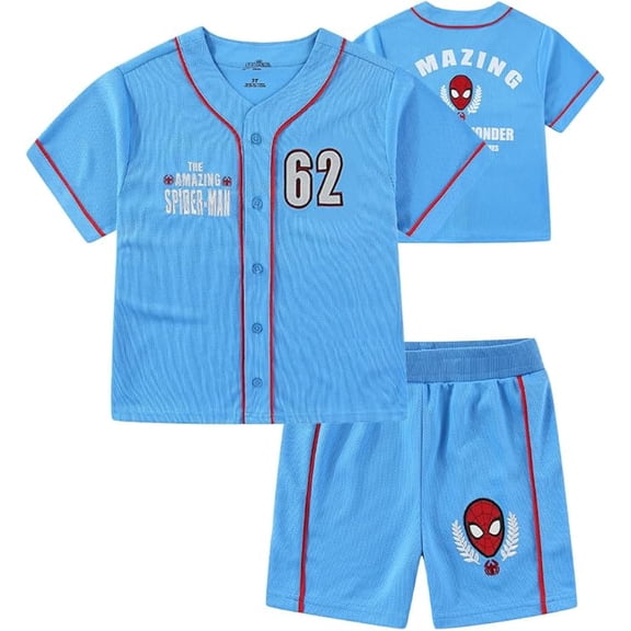 Marvel Spider-Man Jersey Button Down Shirt and Mesh Short Set (Boys), 2 Piece Set, Sizes 2T-4T