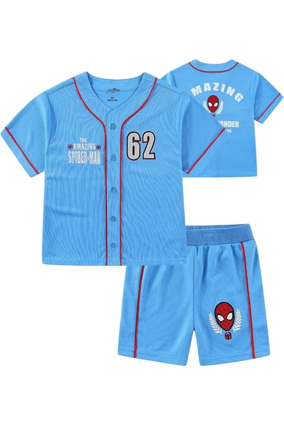 Spider-Man Jersey Button Down Shirt and Mesh Short Set (Boys), 2 Piece Set, Sizes 2T-4T