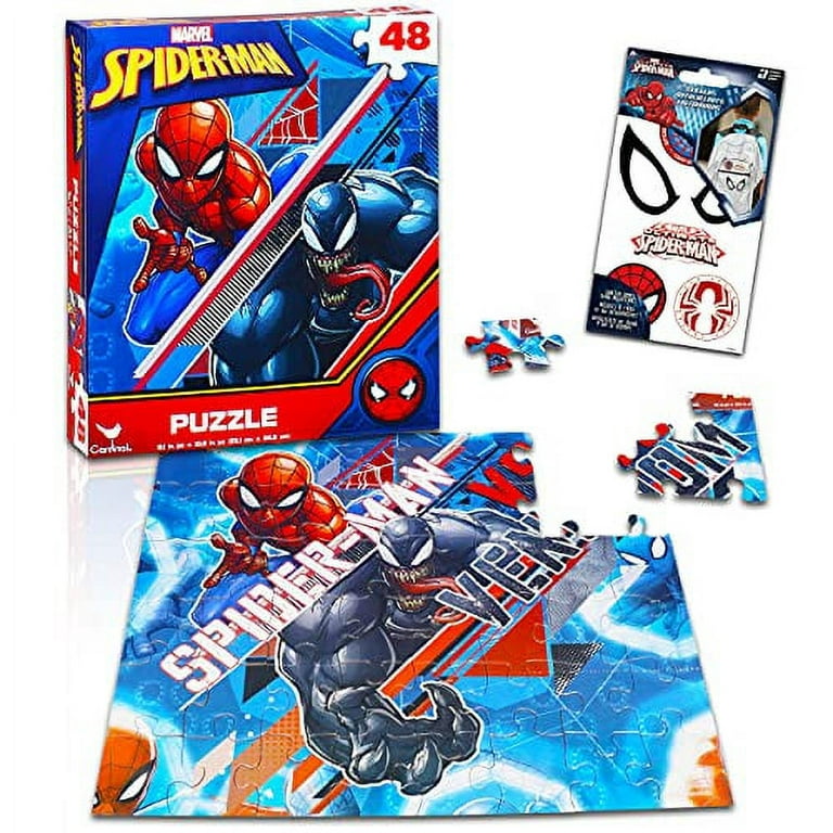 Marvel Spider-Man Jigsaw Puzzle Bundle ~ Marvel Superhero Puzzle for Kids |  Featuring Spiderman and Venom Jigsaw Puzzle with Spiderman Stickers and