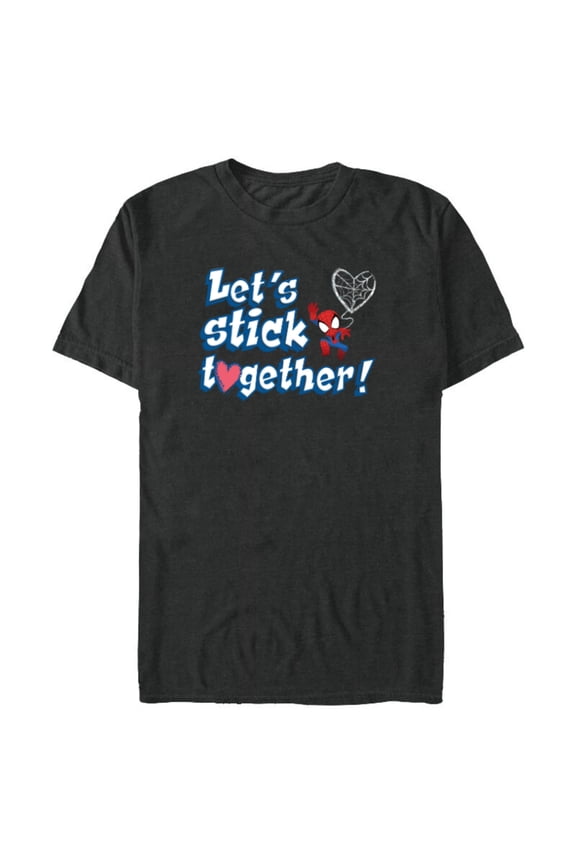 Spider-Man Let's Stick Together Valentine's Day - Short Sleeve Blended T-Shirt for Adults - Customized-Dark Heather