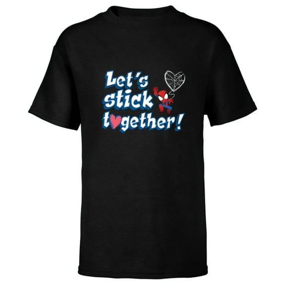 Marvel Spider-Man Let's Stick Together Valentine's Day - Short Sleeve T-Shirt for Kids - Customized-Black