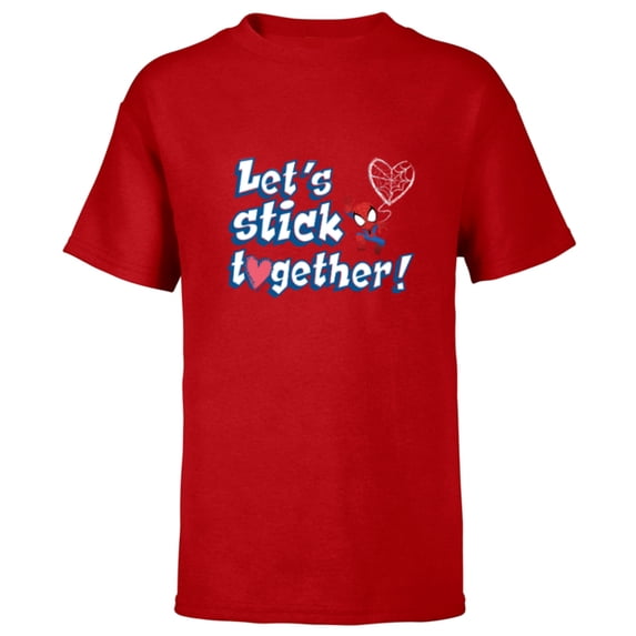 Marvel Spider-Man Let's Stick Together Valentine's Day - Short Sleeve T-Shirt for Kids - Customized-Red