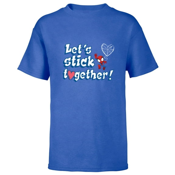 Marvel Spider-Man Let's Stick Together Valentine's Day - Short Sleeve T-Shirt for Kids - Customized-Royal