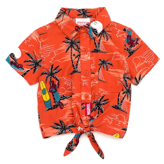 Marvel Spider-Man Little Girls' Button Front Hawaiian Shirt Sunset